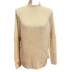 Lands End Women’s Size L 14 16 Chunky Knit Mockneck Sweater Cream 100% Cotton